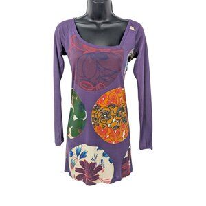 Custo Barcelona Floral Tunic Top Women Size S Asymmetrical Neck Artsy Y2K Retro